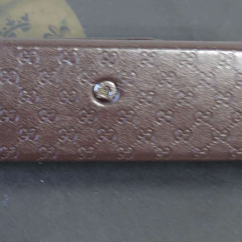 Gucci Triangular Dark Brown Leather Embossed Logo… - image 6